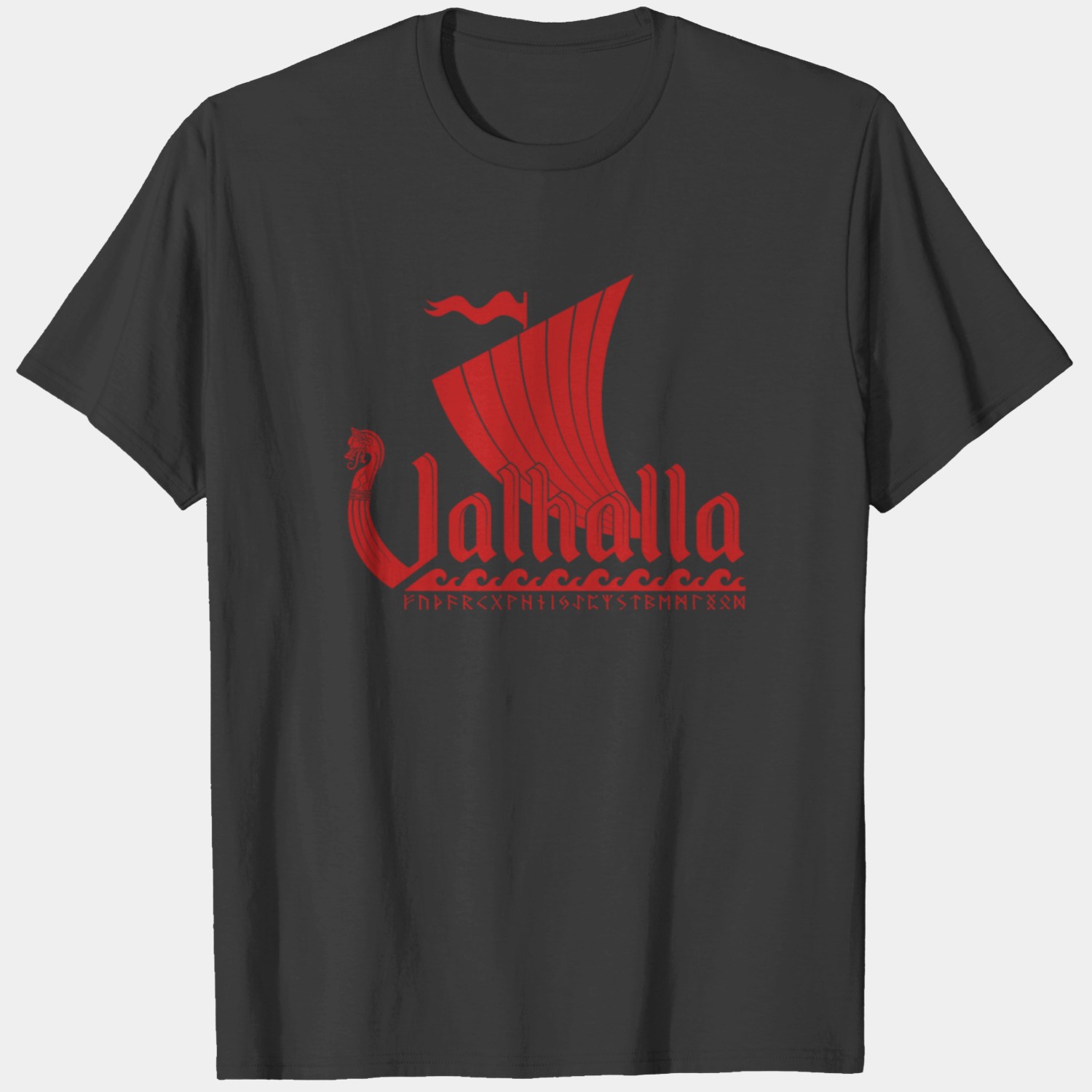 Valhalla Viking Ship Futhark Runes Red T Shirt