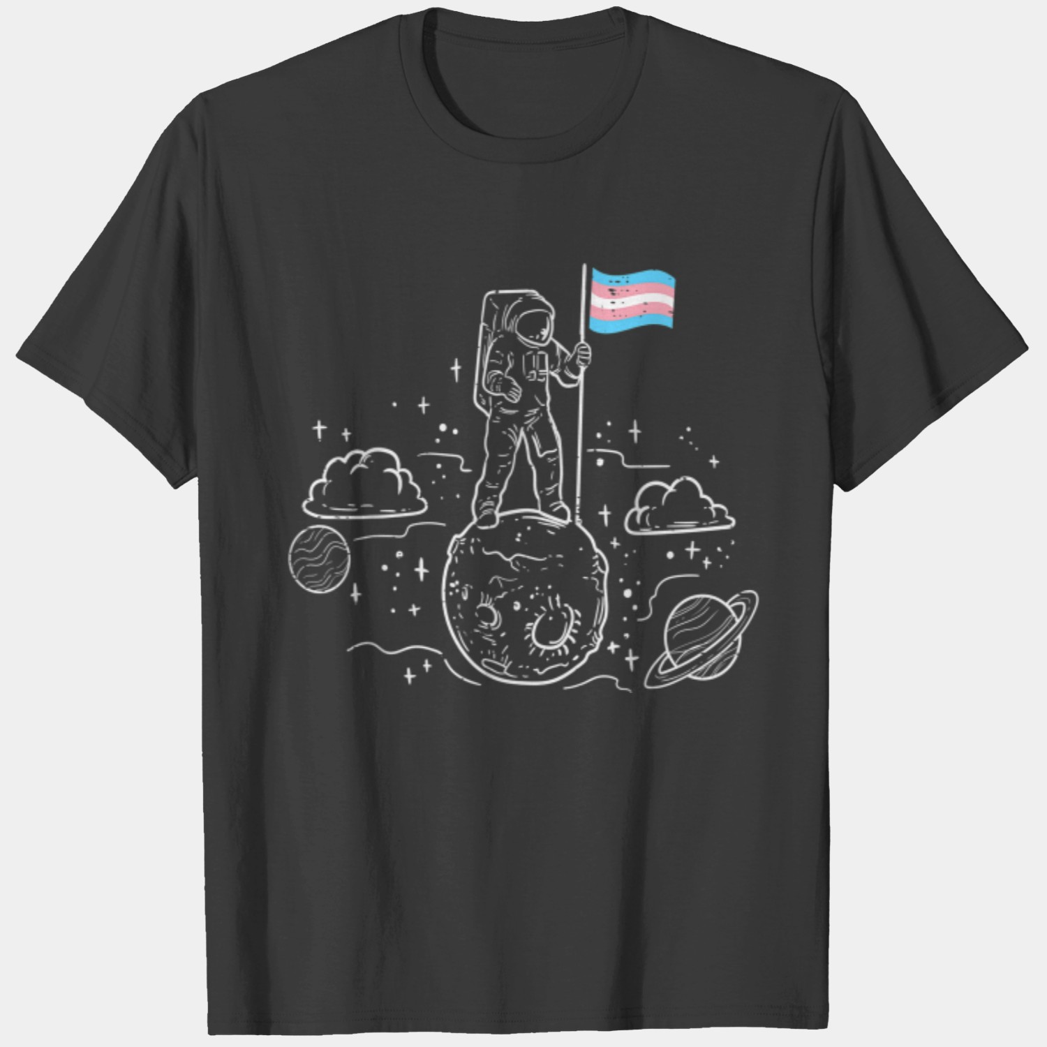 Astronaut On Moon Transgender Flag Trans Pride Flag LGBT T-Shirts