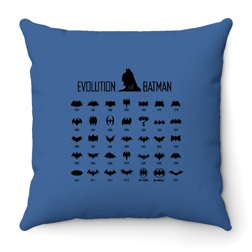 Evolution Of Batman Throw Pillow, The Batman Movie 2022 Robert