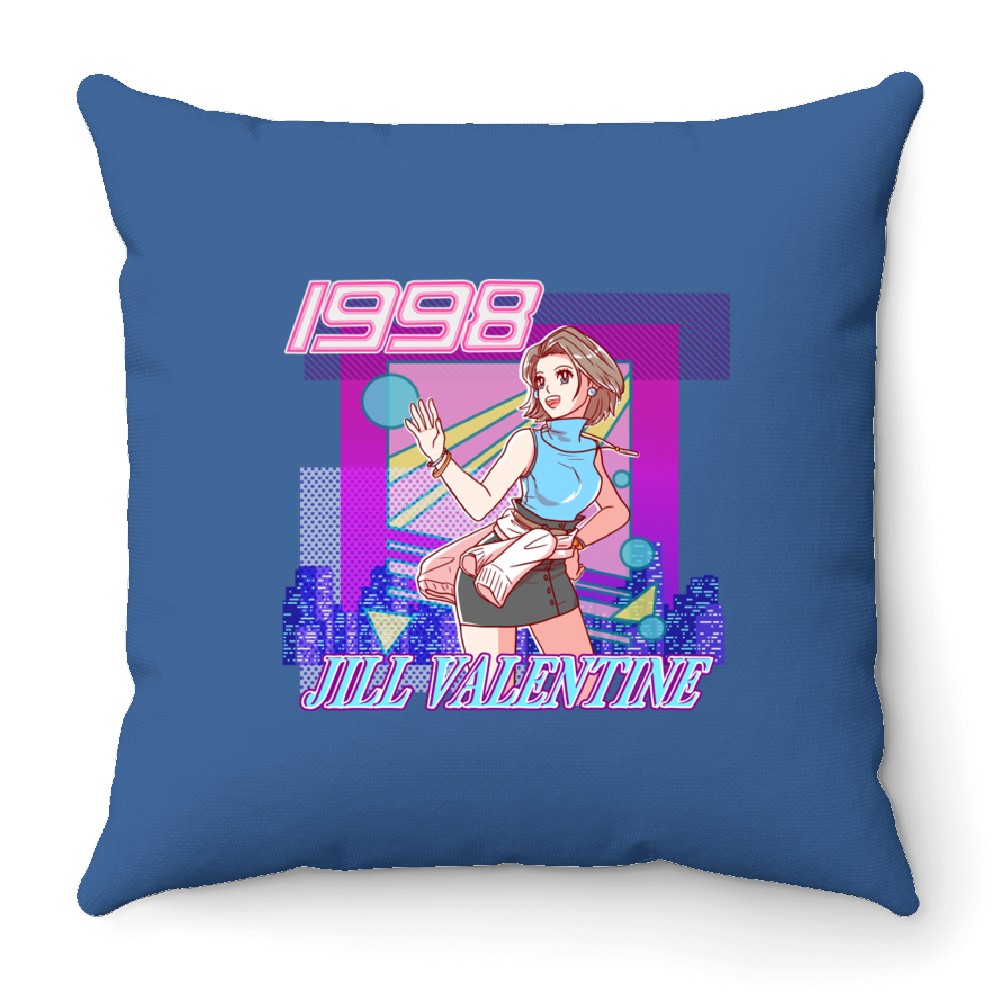 Resident Evil Vaporwave Jill Valentine Resident Evil Throw Pillows
