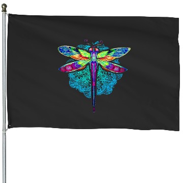 Magical Colorful Dragonfly Mandala House Flags