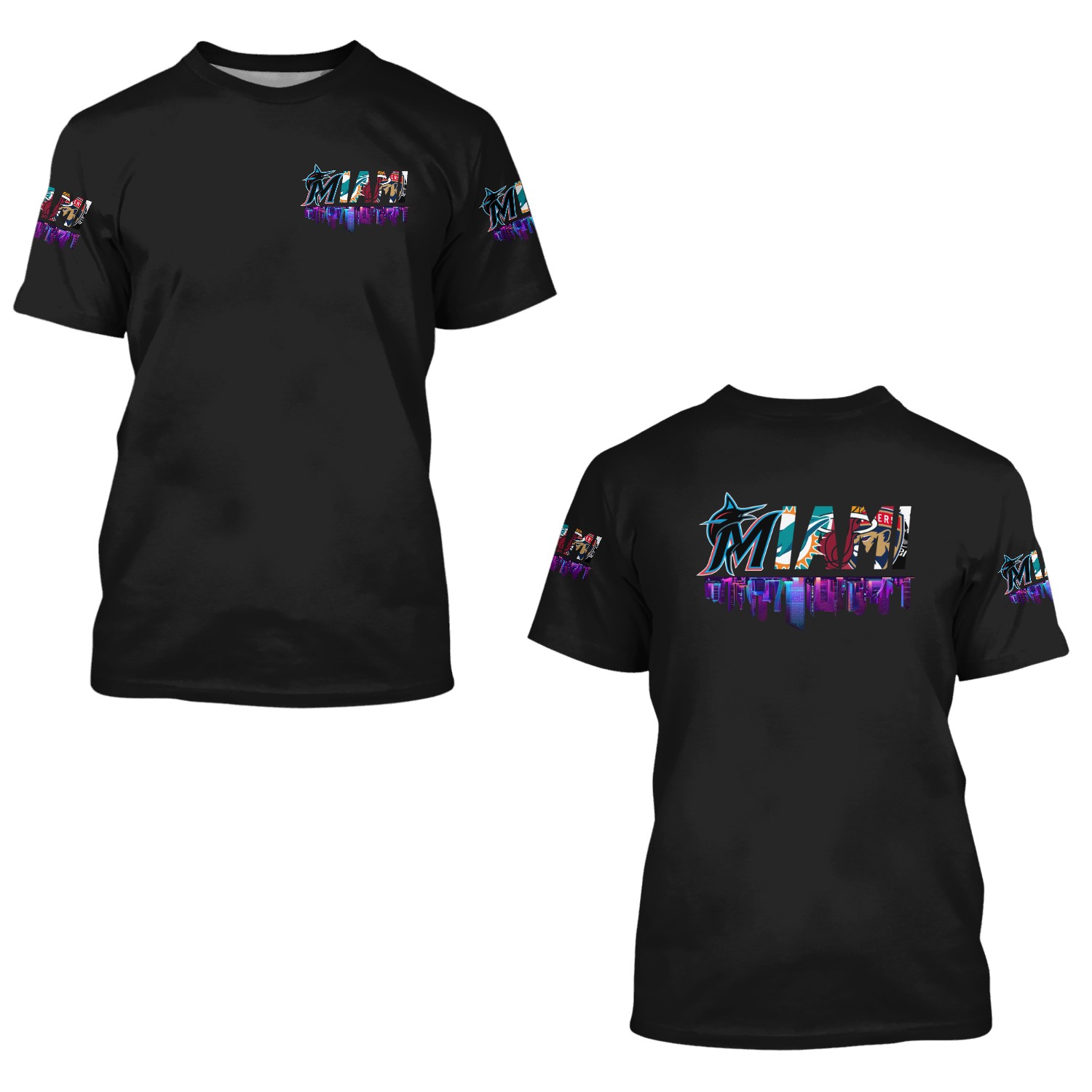 Miami Sports Team 3d T Shirts, Marlins,dolphins,heat,panthers & Hurricanes! Vintage Gift For Miami Fans