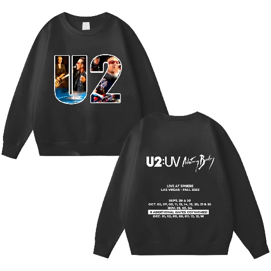Graphic U2 Band Tour 2023 Double Sided Sweatshirts, Achtung Baby Live At Sphere U2 Band Double Sided Sweatshirts
