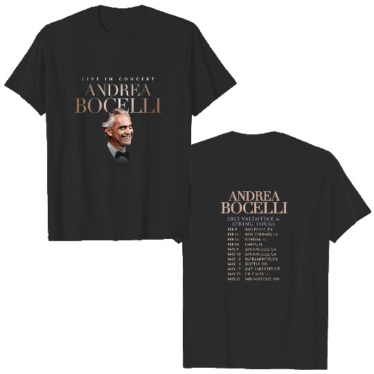 Andrea Bocelli 2023 Valentine and Spring Tour Dates T-Shirt, 2023 Tour Concert Tee