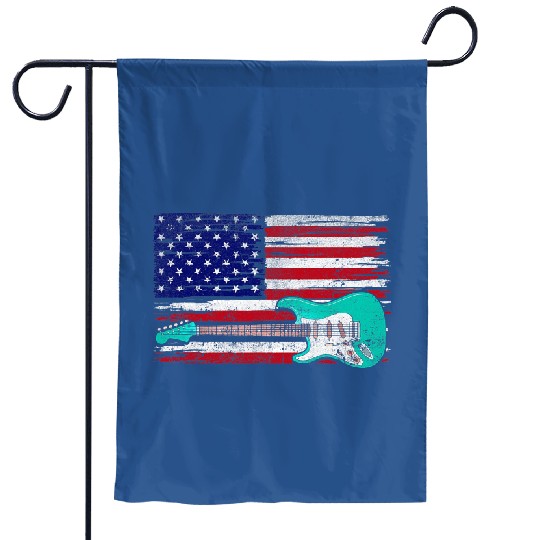 Guitarist American Flag Vintage Guitar for 4th of July Music Guitarist 2 Guitar Garden Flags