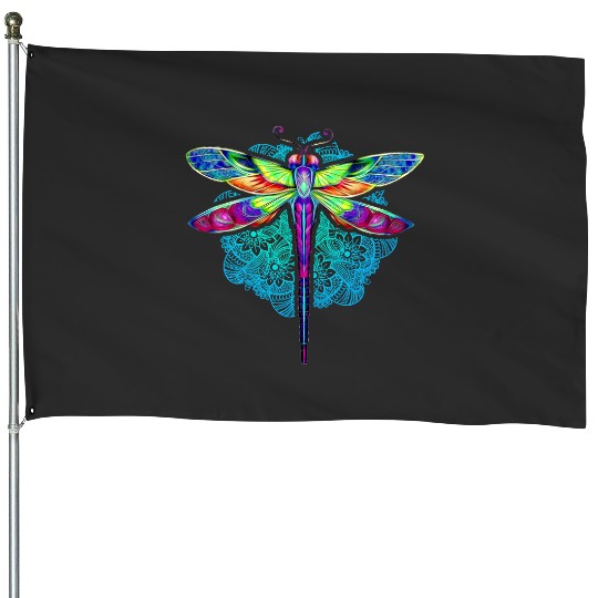 Magical Colorful Dragonfly Mandala House Flags
