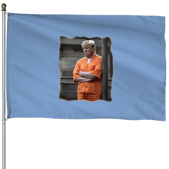 Discover Donald Trump In Prison Jail Indicted President Arrested Unisex Classic House Flags, Trump Mugshot House Flags