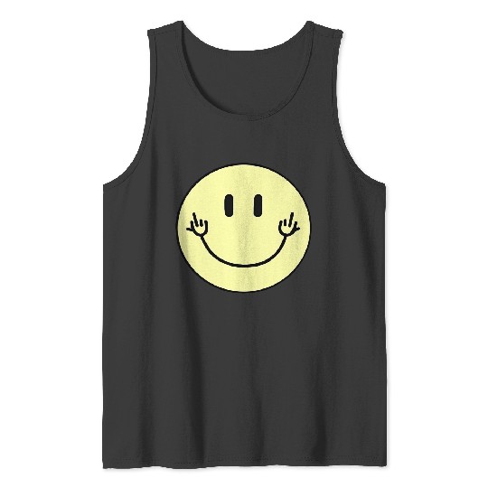 Cartoon Middle Finger Tank Tops Smiley Face Middle Finger Design!