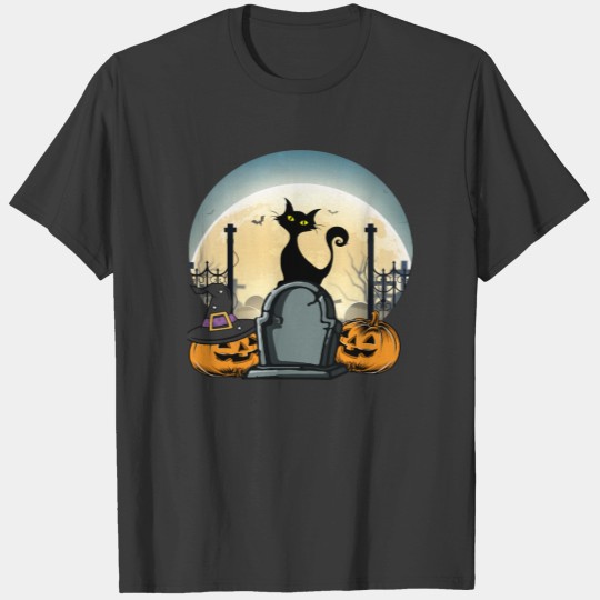 black-cat-cat-halloween-cat-pumpkin-cat-classic-t-t-shirts