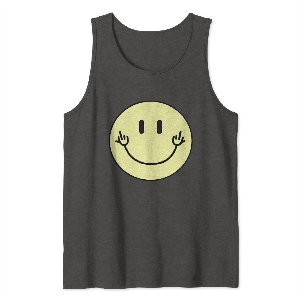 Cartoon Middle Finger Tank Tops Smiley Face Middle Finger Design!