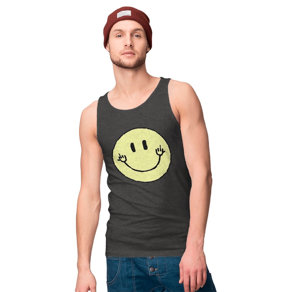 Cartoon Middle Finger Tank Tops Smiley Face Middle Finger Design!