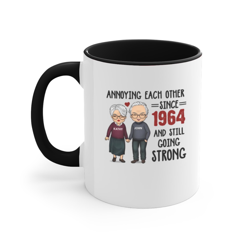 Discover Annoying Each Other, Still Going Strong - Personalized Unisex Accent Mugs - Gift For Couple, Husband Wife, Anniversary, Engagement, Wedding, Marriage Gift