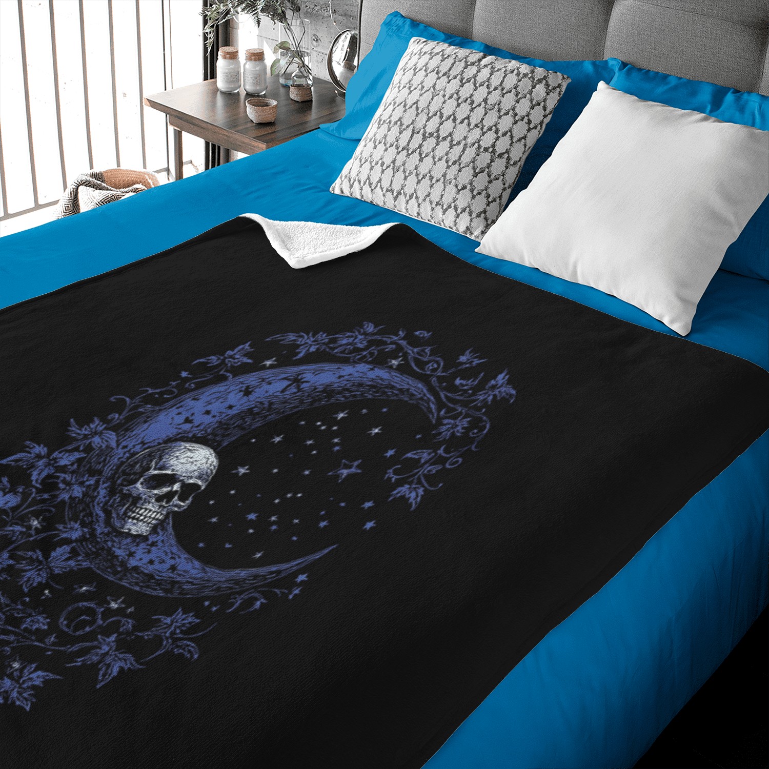 Agathario - Gothic Moon And Skull Design: Miller Highlife Girl In The Moon Vintage ,miller Highlife Girl In The Moon Baby Blankets