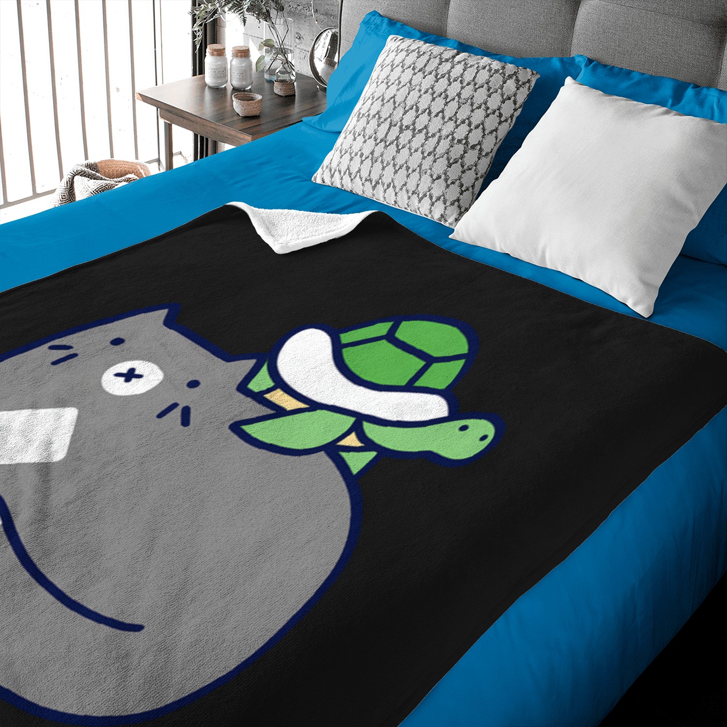 Blue Cat And Tiny Turtle Baby Blankets