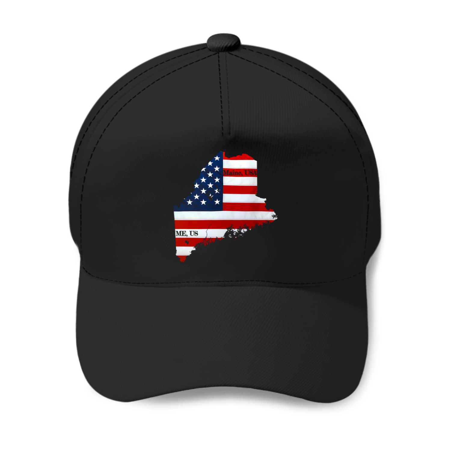 American Flag Over Maine Design T-shirt Baseball Caps