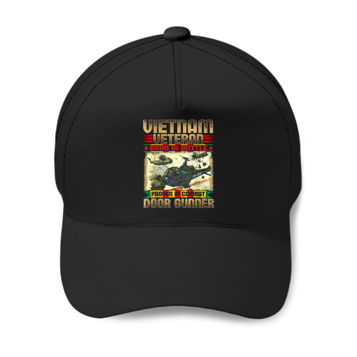 Vietnam-veteran-uh1-huey-helicopter-door-gunner-t-shirt Baseball Caps