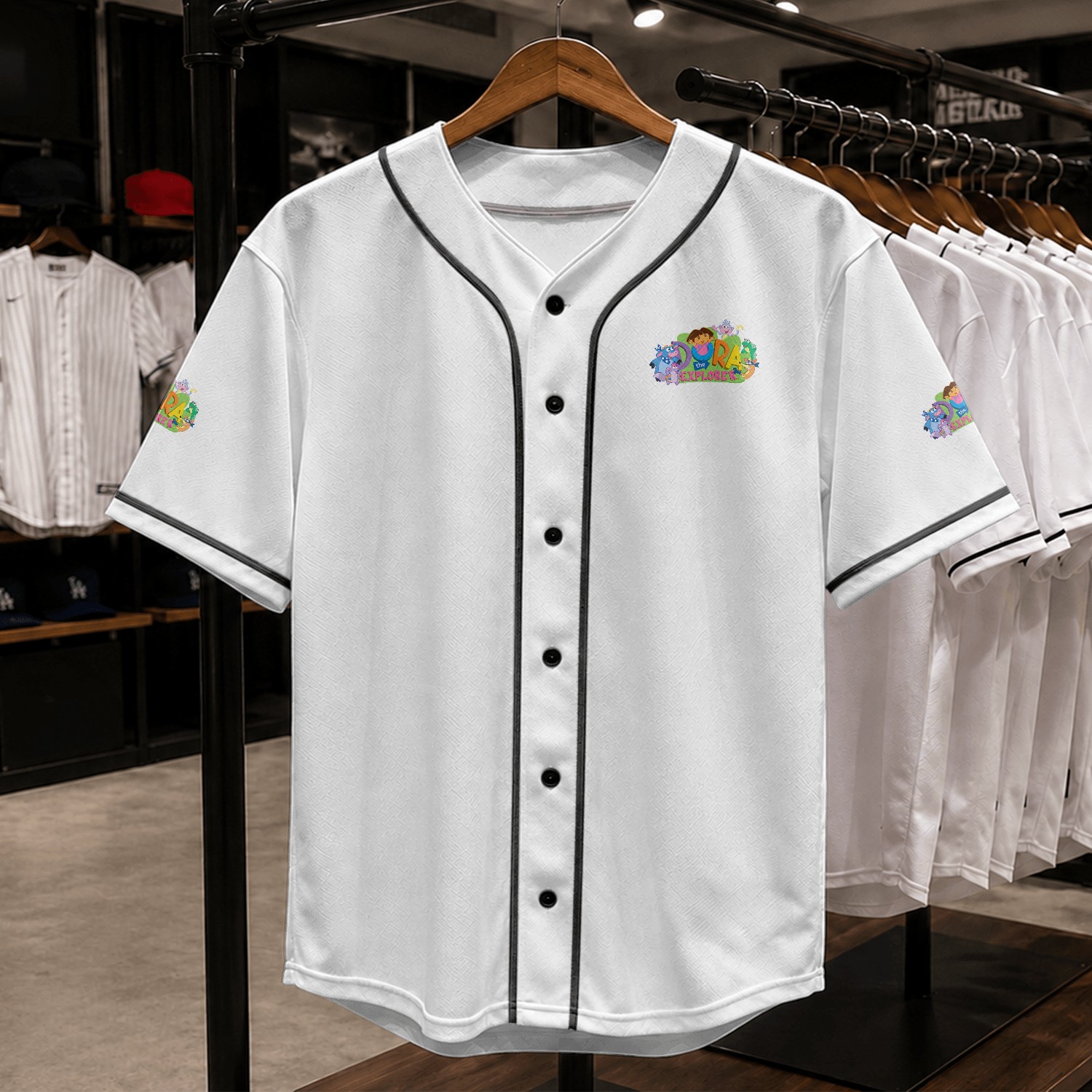 Dora The Explorer Classic Logo With Boots And Swiper Kids Baseball Jerseys Baseball Jerseys