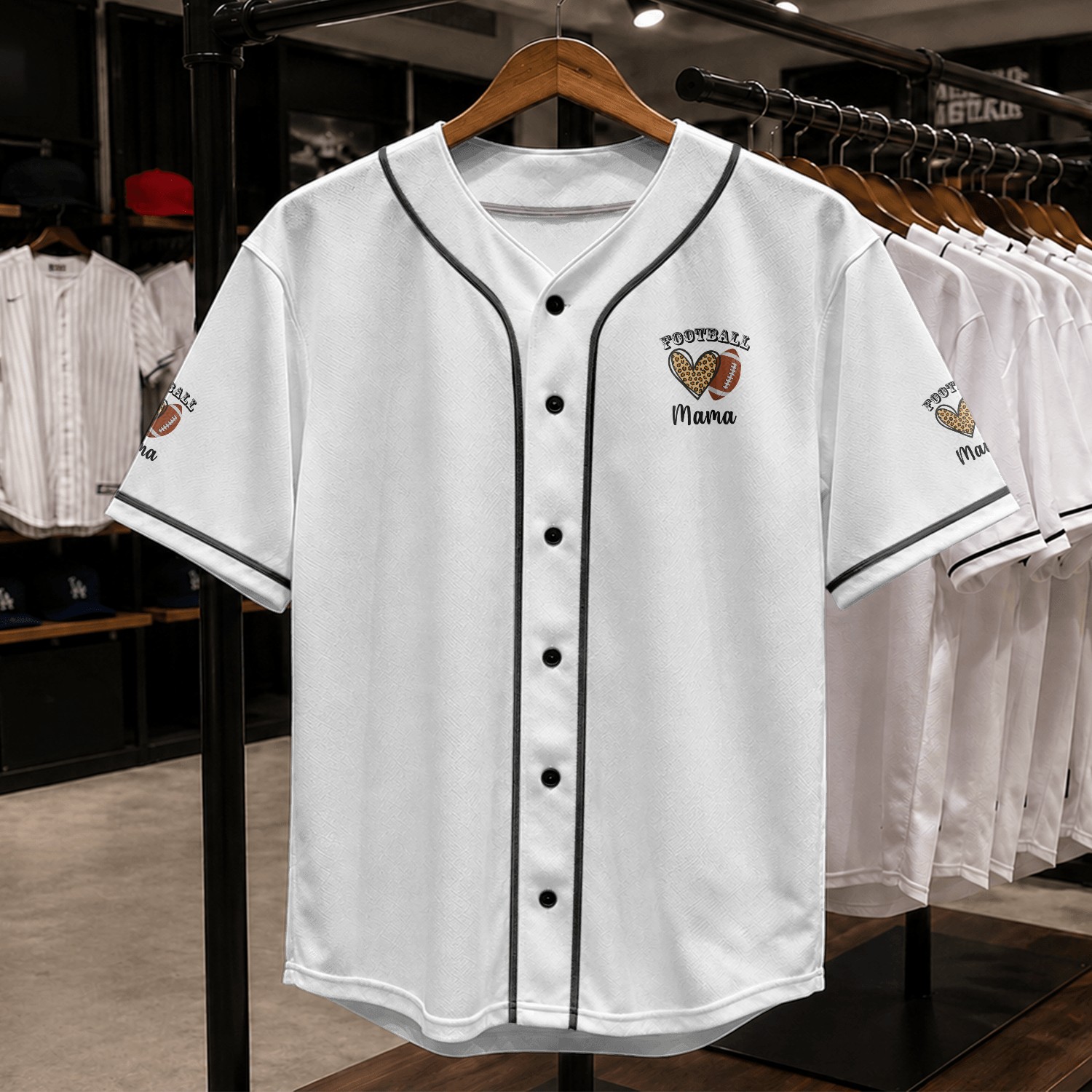 Football Mama Leopard Heart Sports Players Mothers Baseball Jerseys