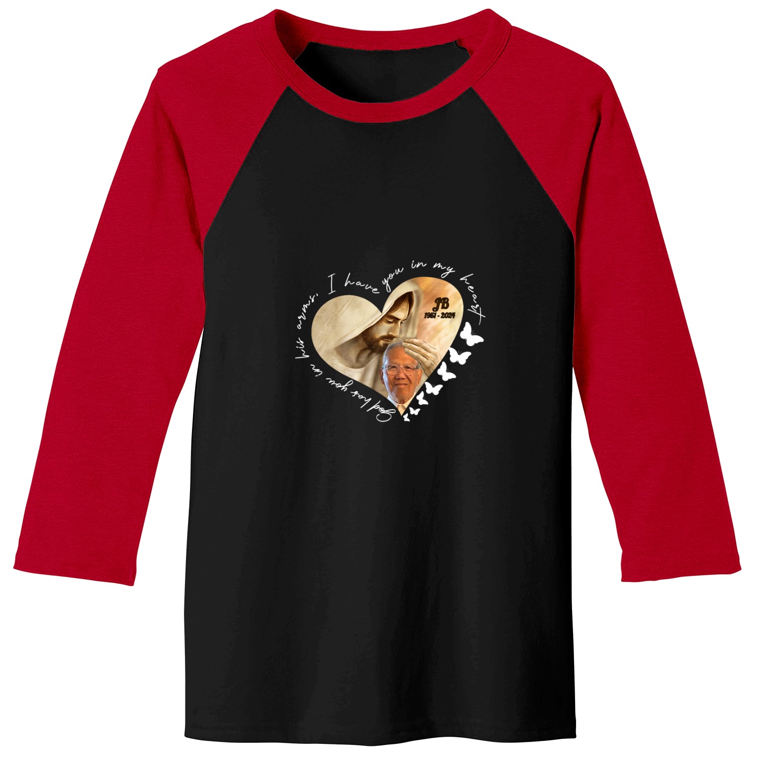 Memorial Gift, God Has You In His Arms, I Have You In My Heart Custom Upload Photo Baseball Tees