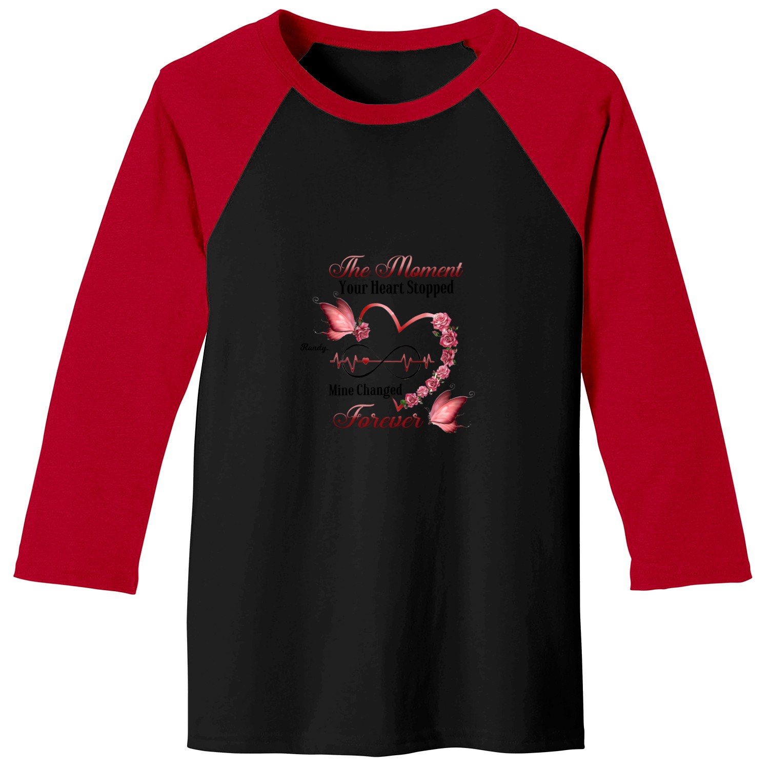Memorial Butterfly Heart Infinity My Heart Changed Forever Personalized Baseball Tees