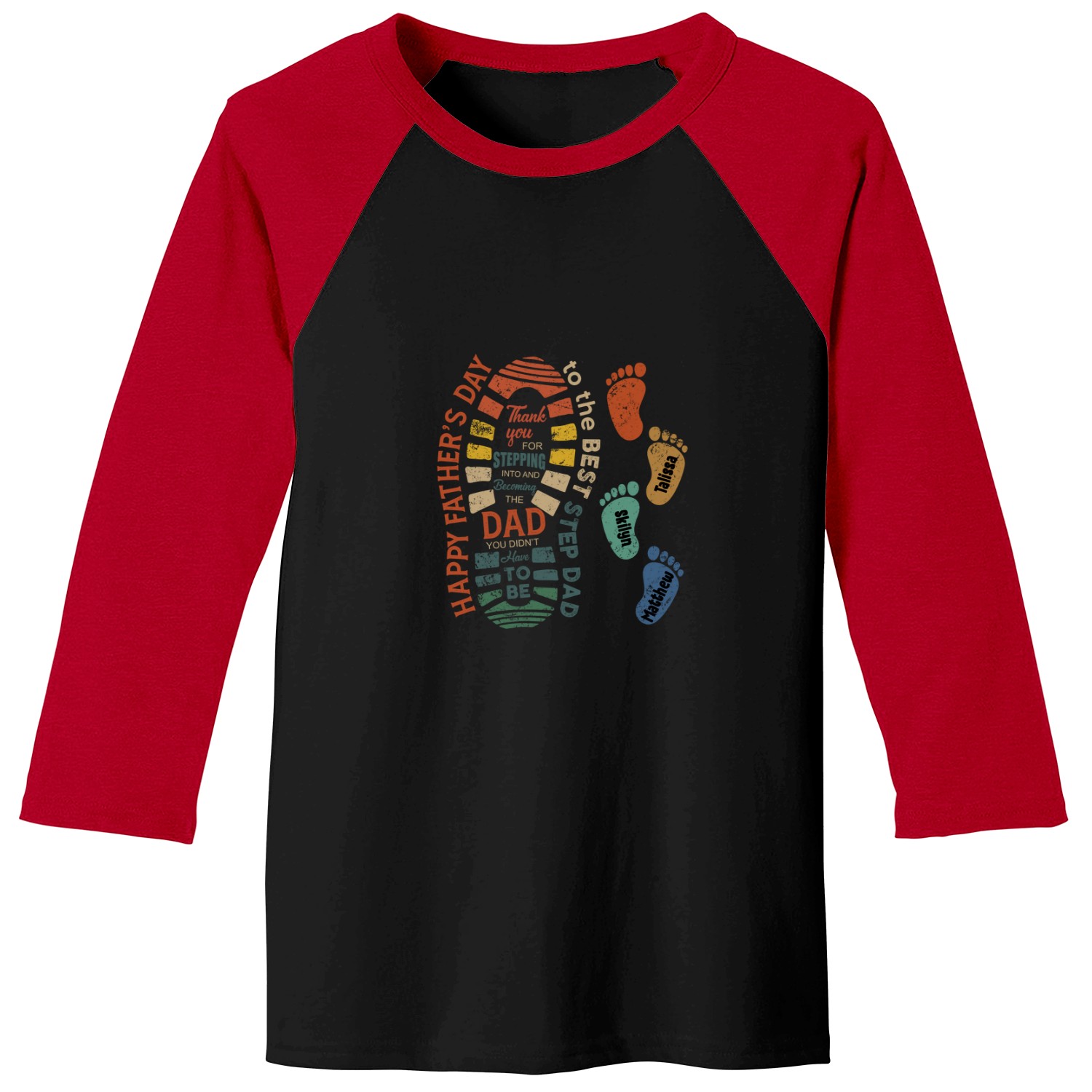 Discover Happy Father's Day To The Best Step Dad Personalized Footprints Baseball Tees