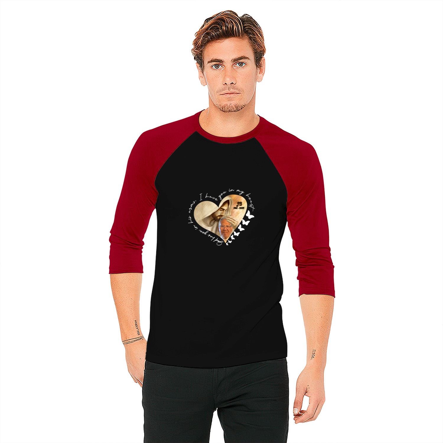 Memorial Gift, God Has You In His Arms, I Have You In My Heart Custom Upload Photo Baseball Tees