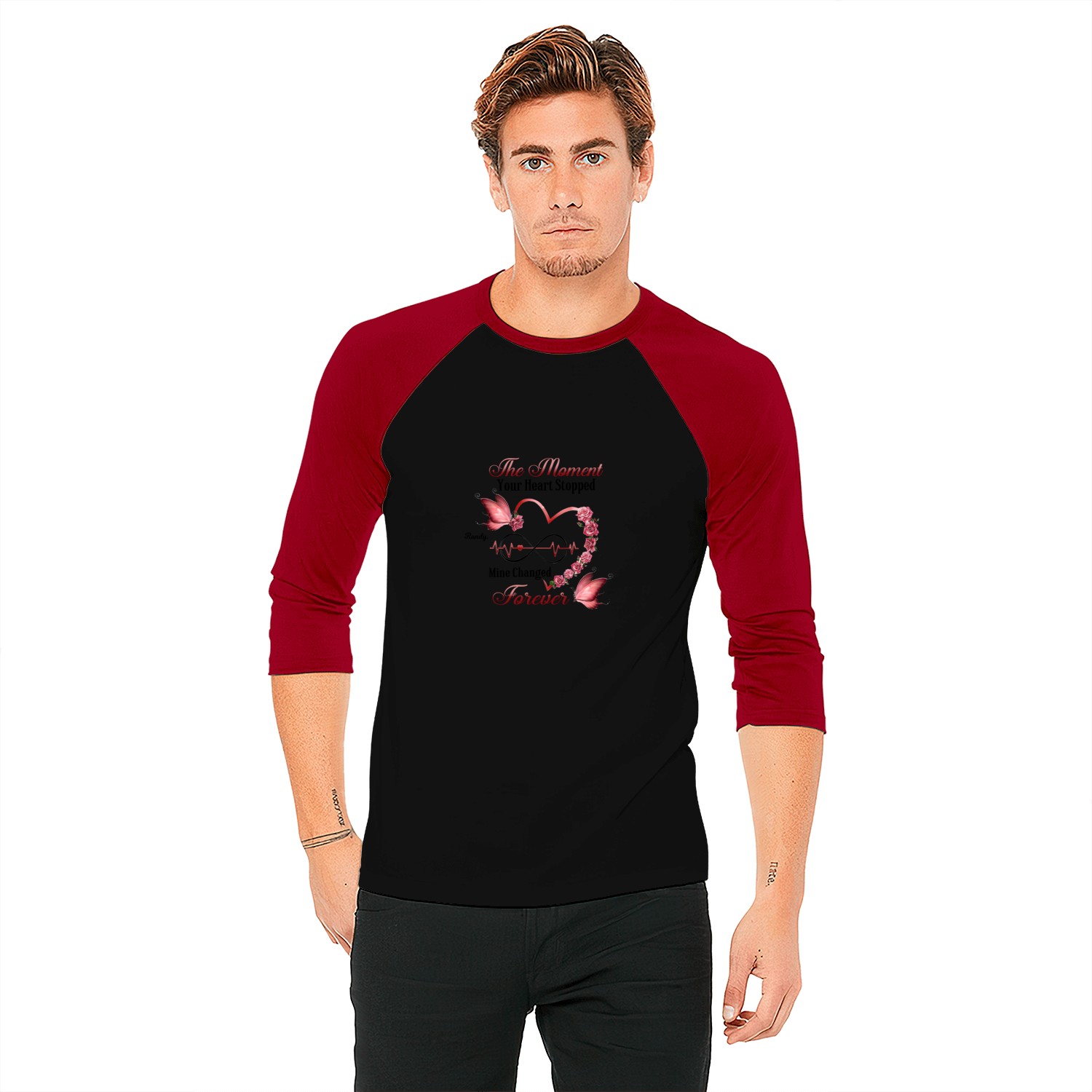 Memorial Butterfly Heart Infinity My Heart Changed Forever Personalized Baseball Tees