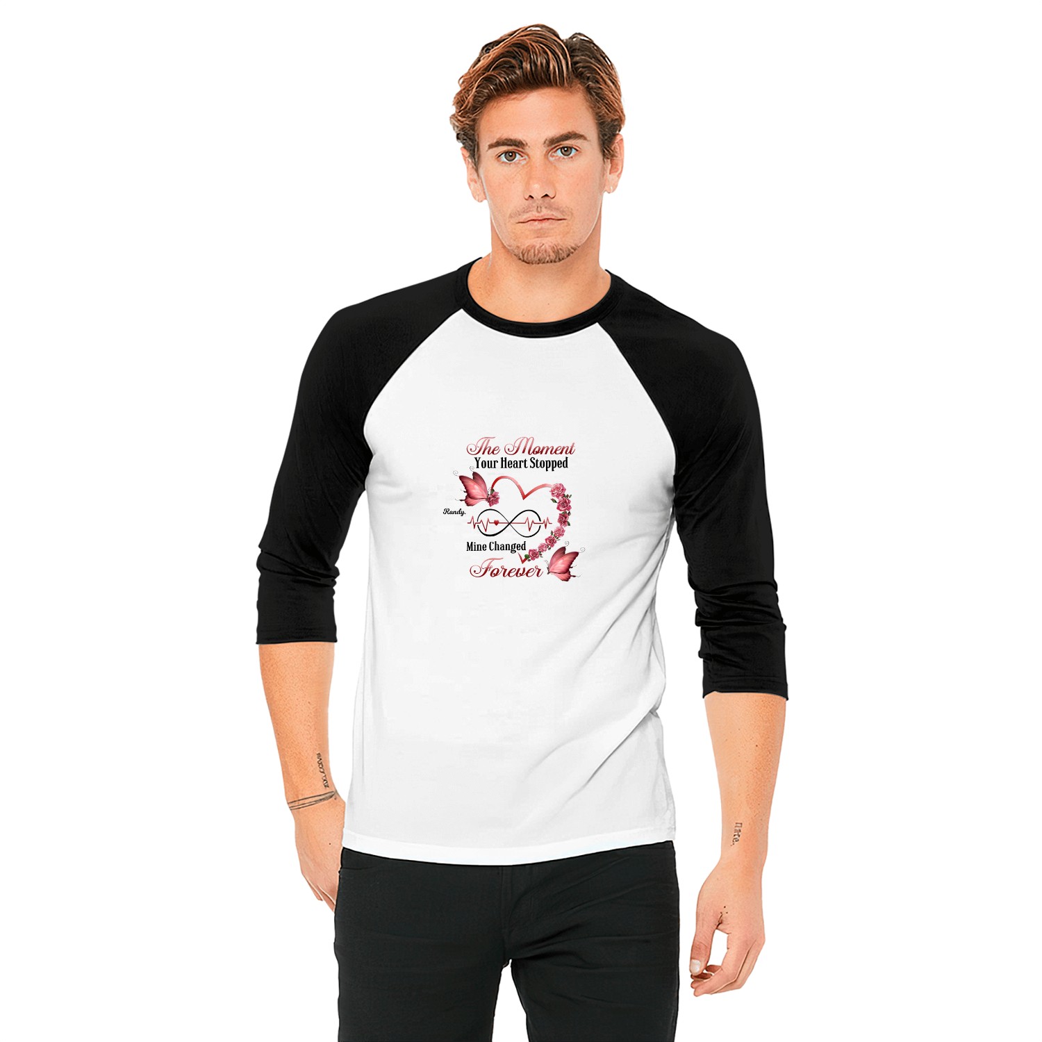 Memorial Butterfly Heart Infinity My Heart Changed Forever Personalized Baseball Tees