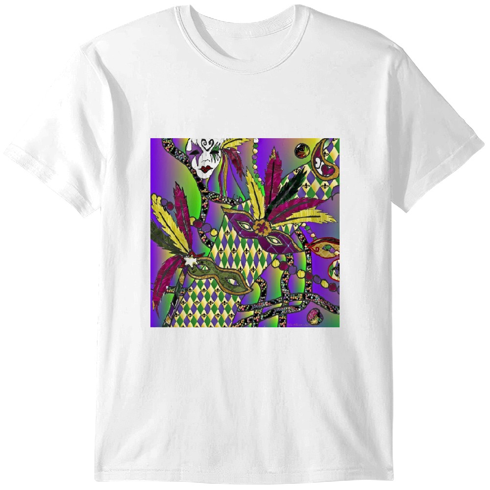 Psychedelic Mardi Gras Feather Masks Camisetas Clásicas