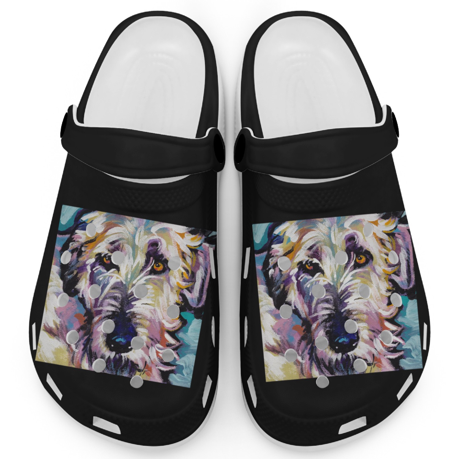 Irish Wolfhound Dog Bright Colorful Pop Dog Art Clogs
