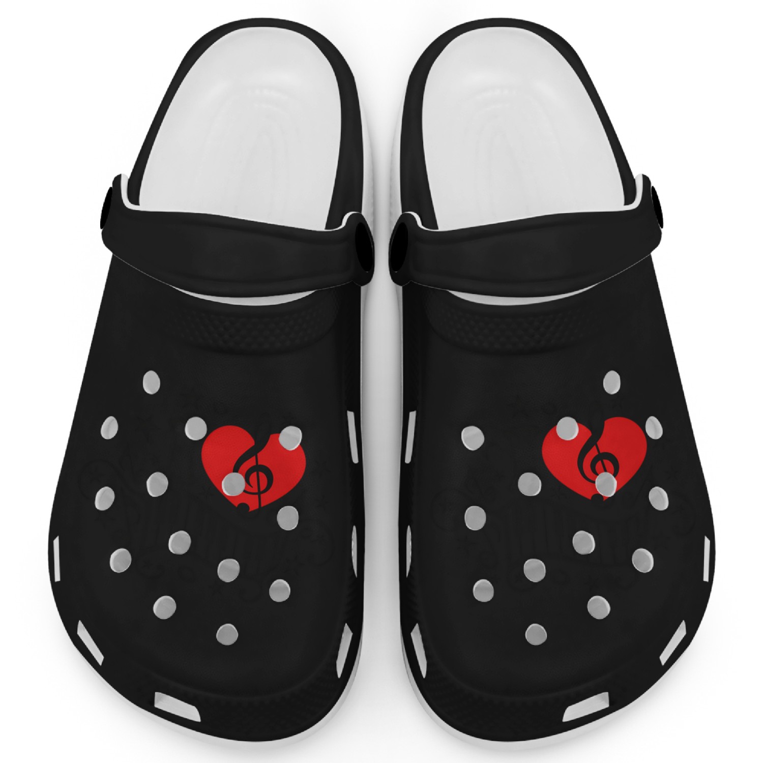 I Love Music Heart Piano Music Nout Clef Bass Sound Clogs