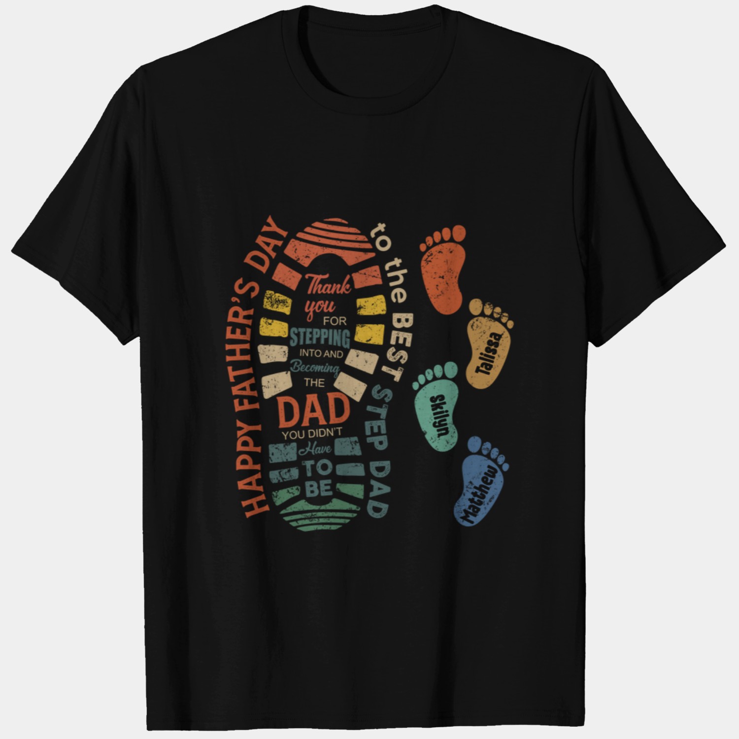 Discover Happy Father's Day To The Best Step Dad Personalized Footprints Custom T-Shirts
