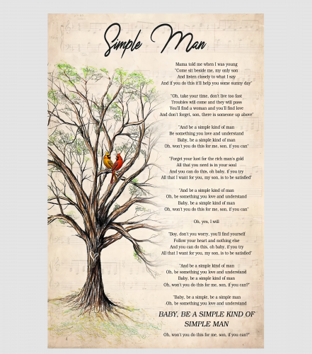 Lynyrd Skynyrd Simple Man Lyrics Digital Files - Anniversary Gift