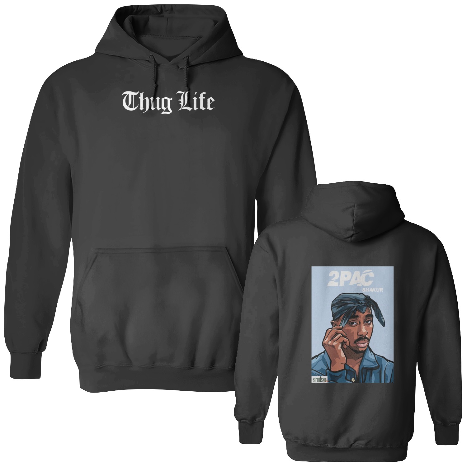 Tupac 2pac Shakur Thug Life Design Two Side Printed Long Sleeve Hoodie