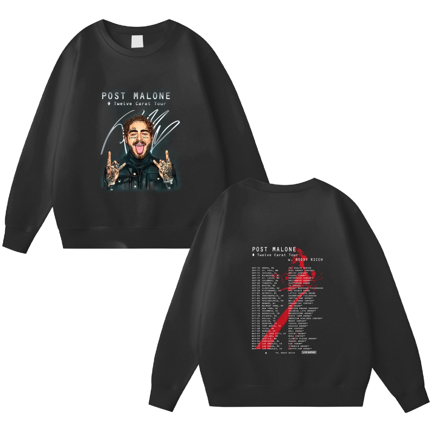 Post Malone Twelve Carat Tour 2022 Merch 2 Side T-shirt