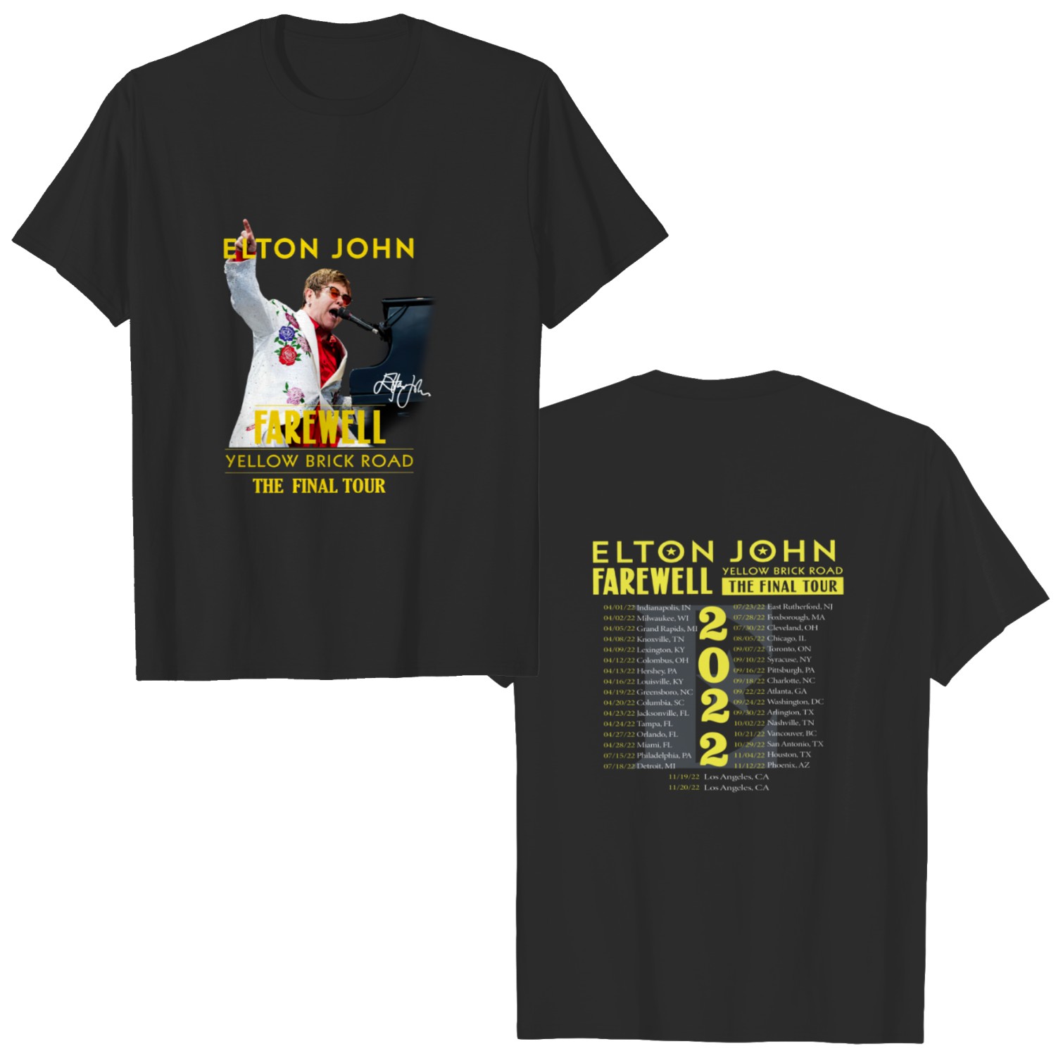Eton John Farewell Concert Tour Yellow Brick Road 2022 T-shirt - Peanutstee