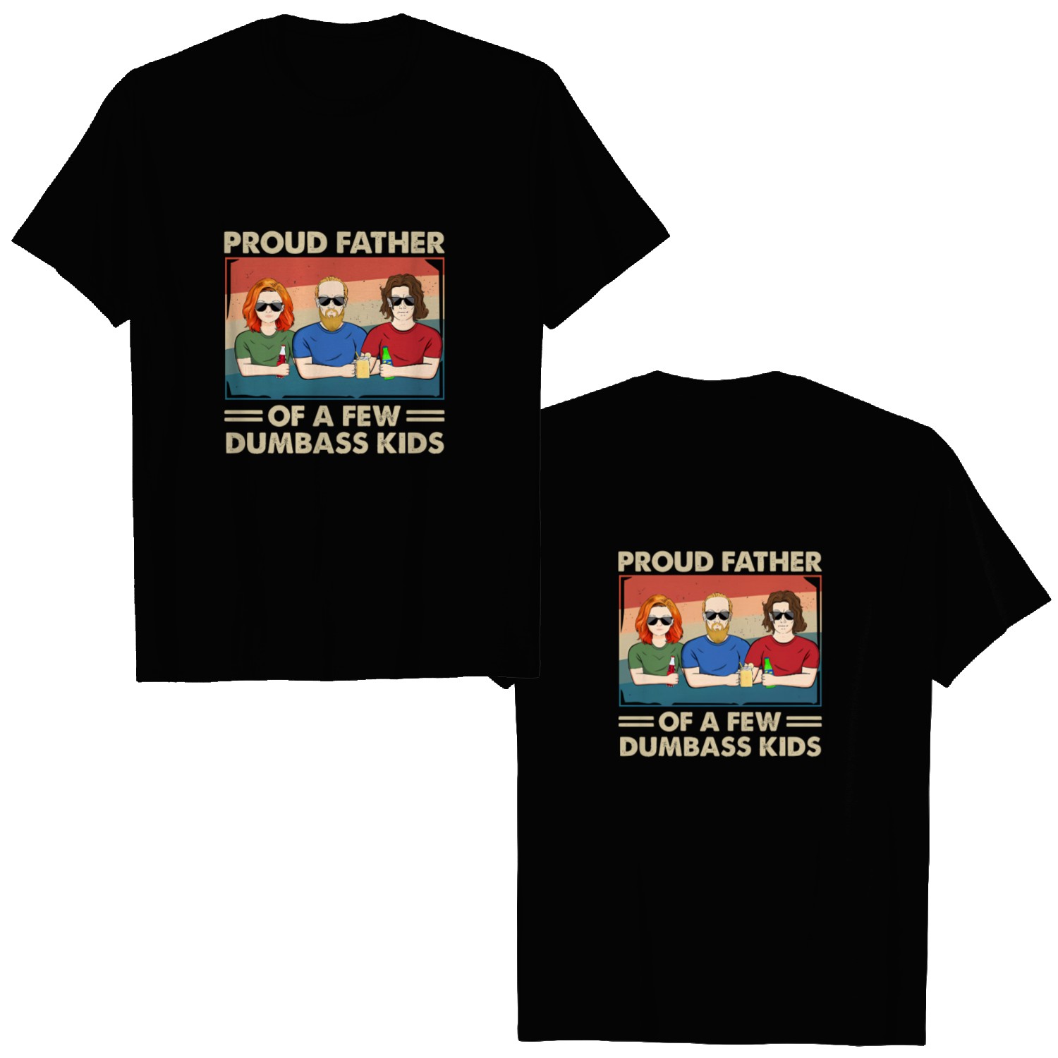 Discover Proud Father Of A Few Kid And Adult Custom Gift For Father Grandpa Personalized Double Sided T-Shirts