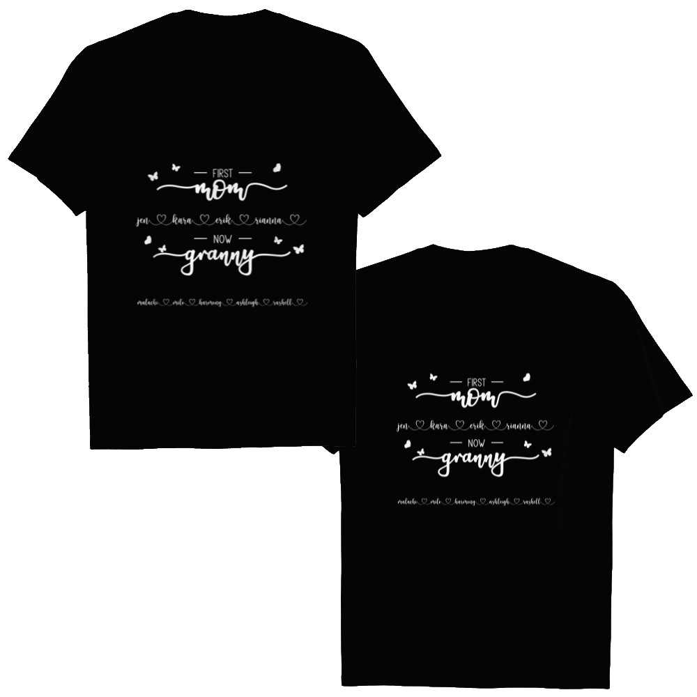 Discover First Mom Now Grandma - Personalized Flower Shadow Box Double Sided T-Shirts