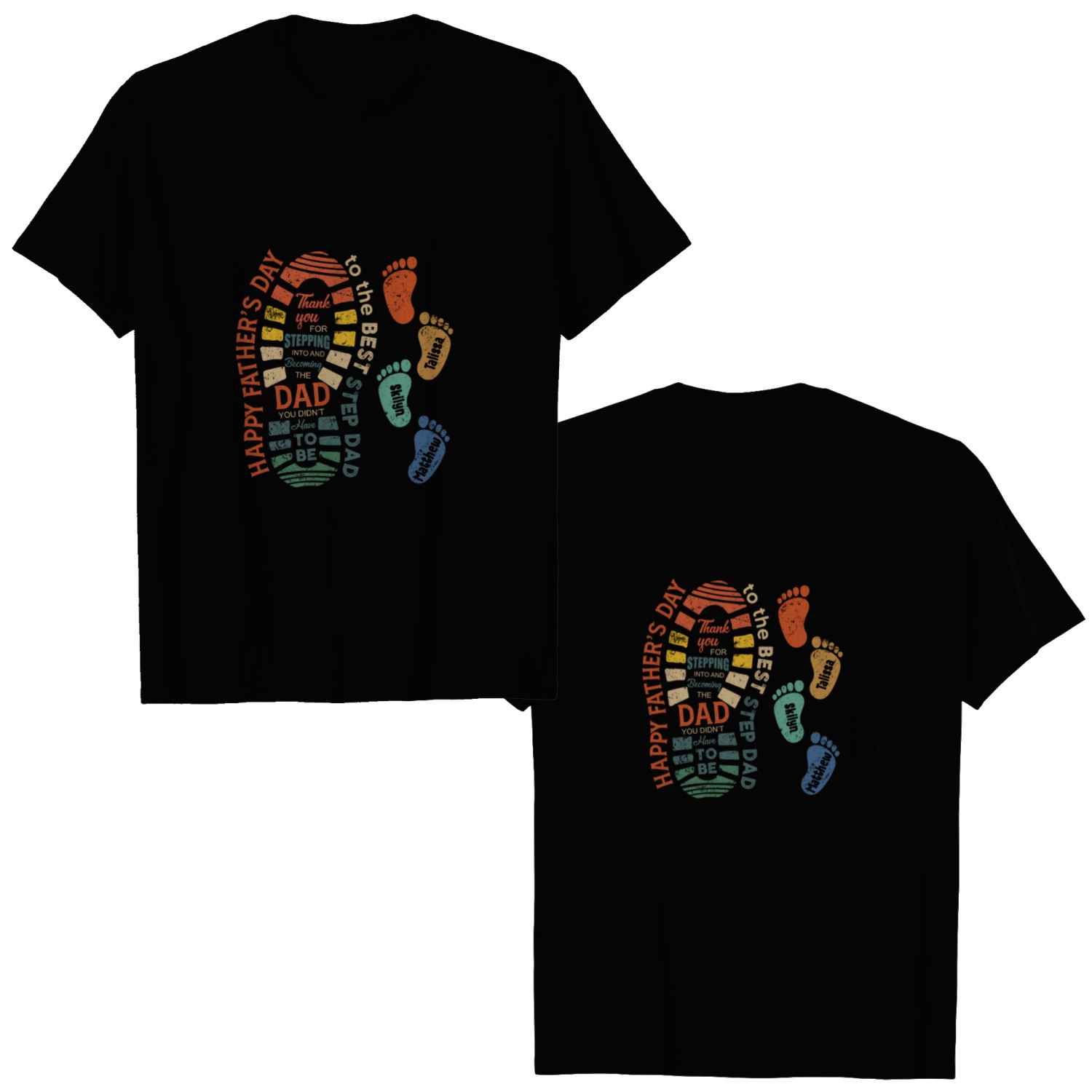 Discover Happy Father's Day To The Best Step Dad Personalized Footprints Double Sided T-Shirts