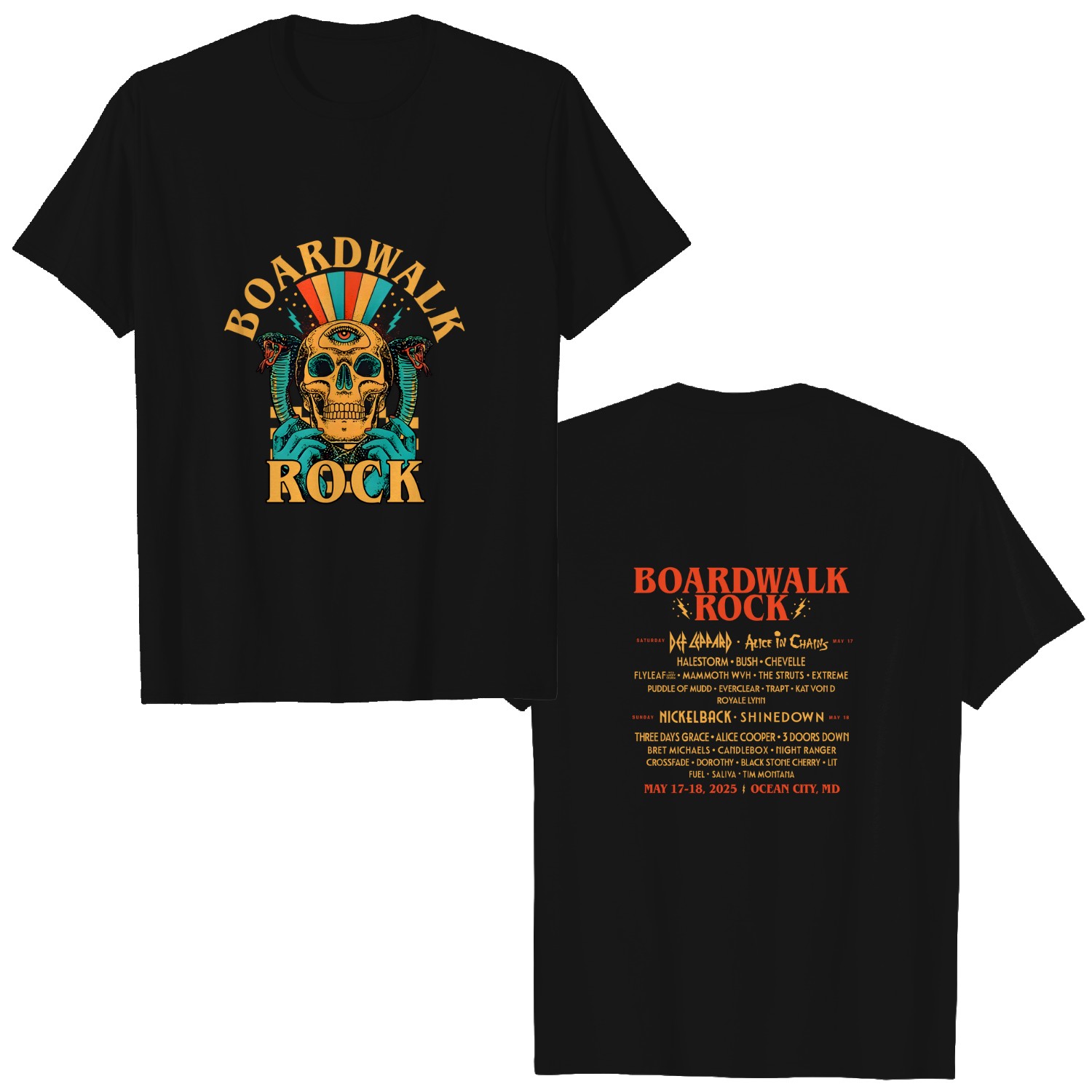 Boardwalk Rock 2025 Ocean City Md On May 17-18 2025 Skull Lineup T-shirt
