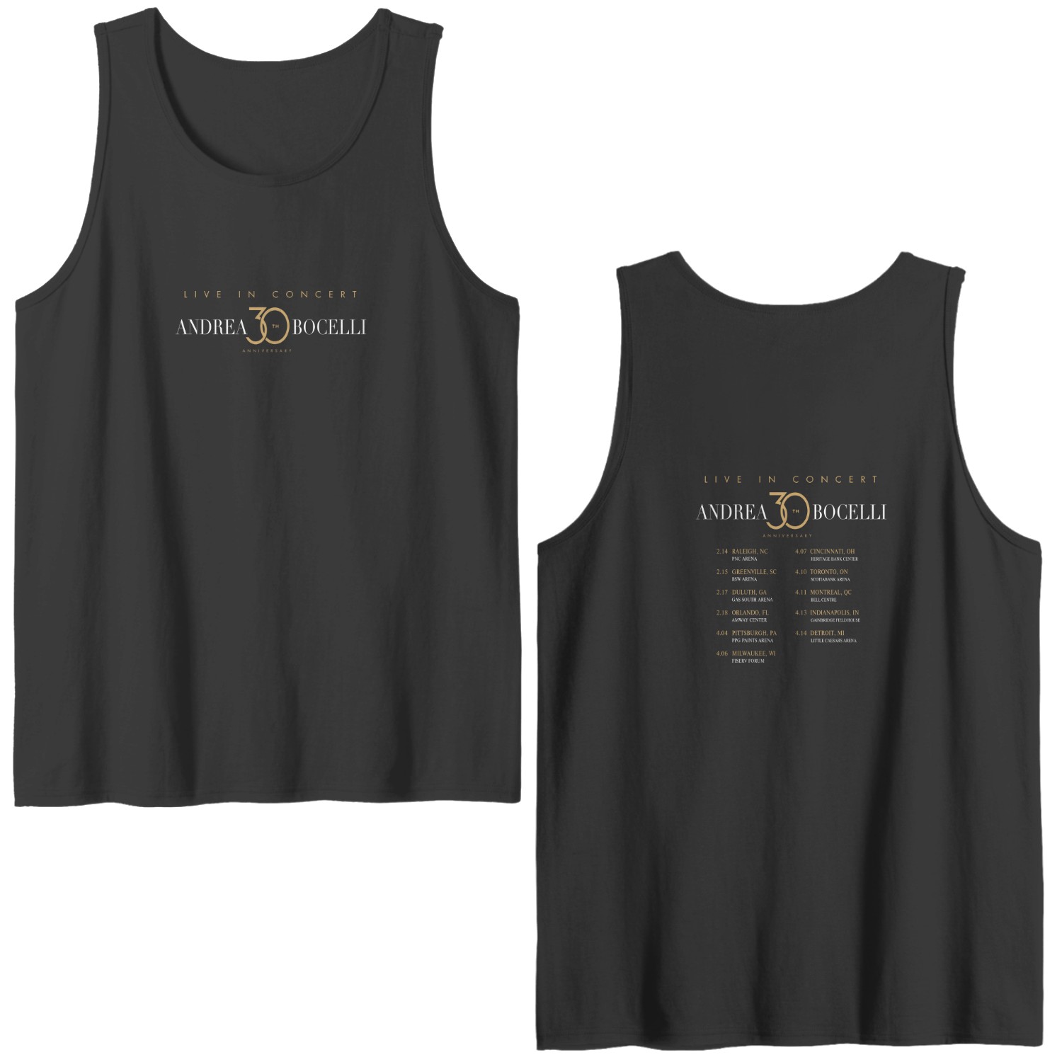 Andrea Bocelli 2024 Tour Double Sided Tank Tops, Andrea Bocelli 30th Anniversary Tour Double Sided Tank Tops