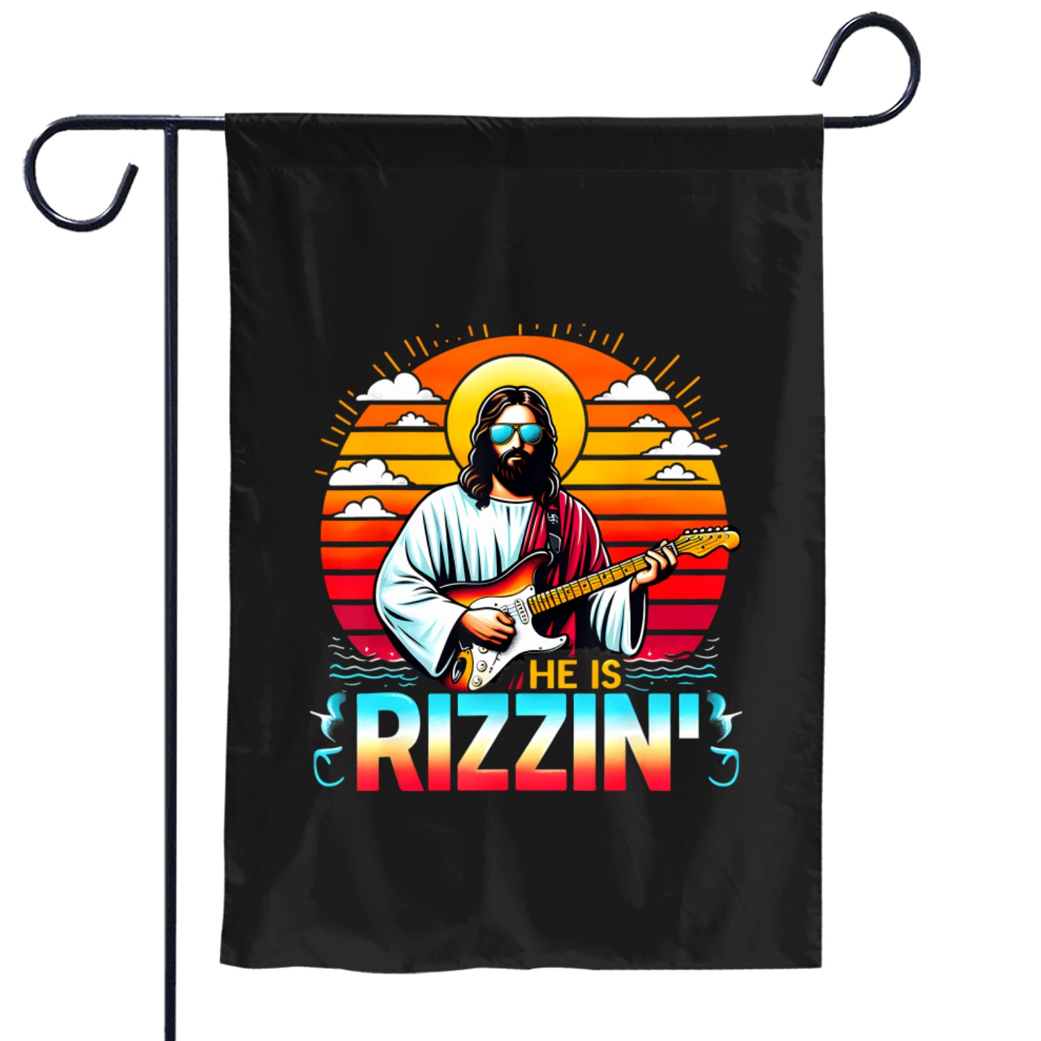 He Is Rizzin Easter Christian Jesus Funny Jesus Guitarist Garden Flags