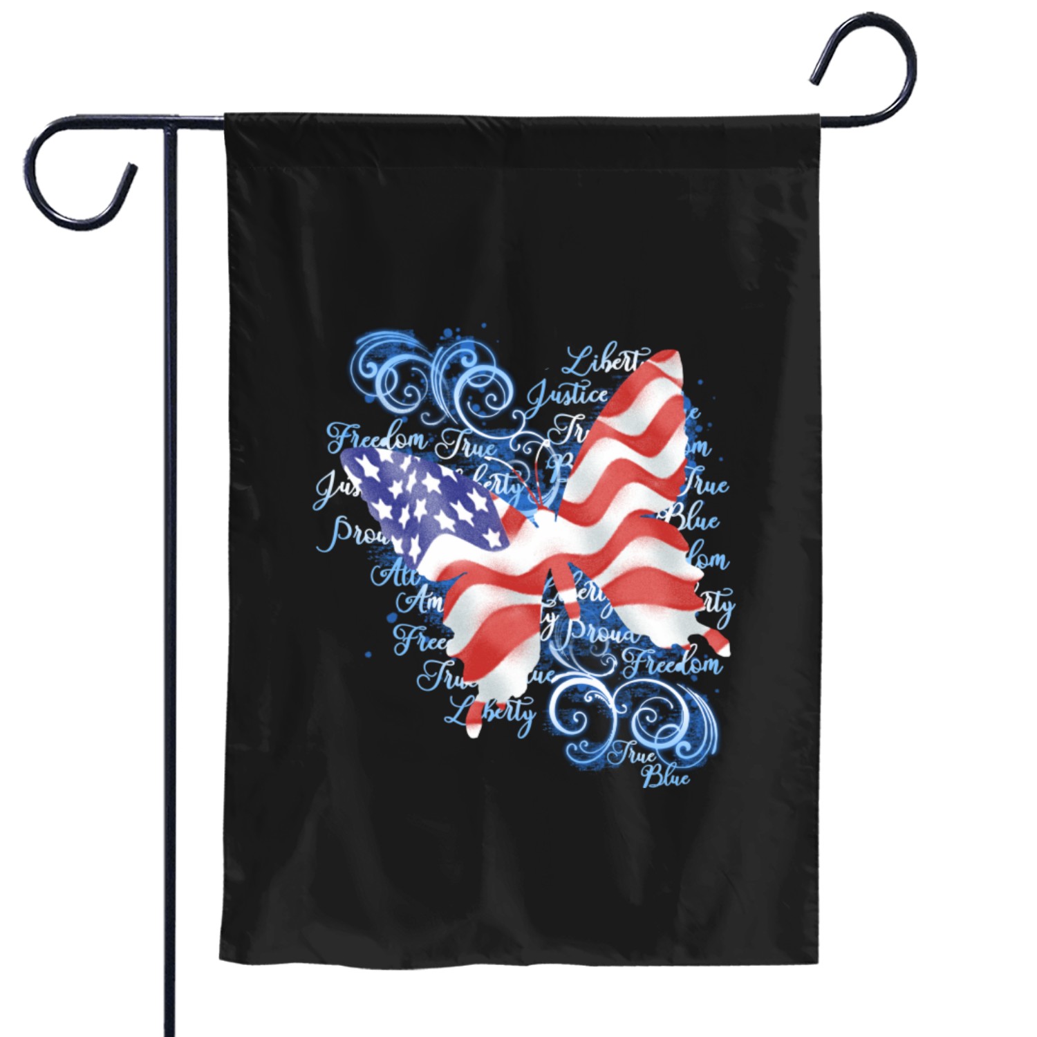 American Flag Butterfly Swirls Patriotic Words Garden Flags
