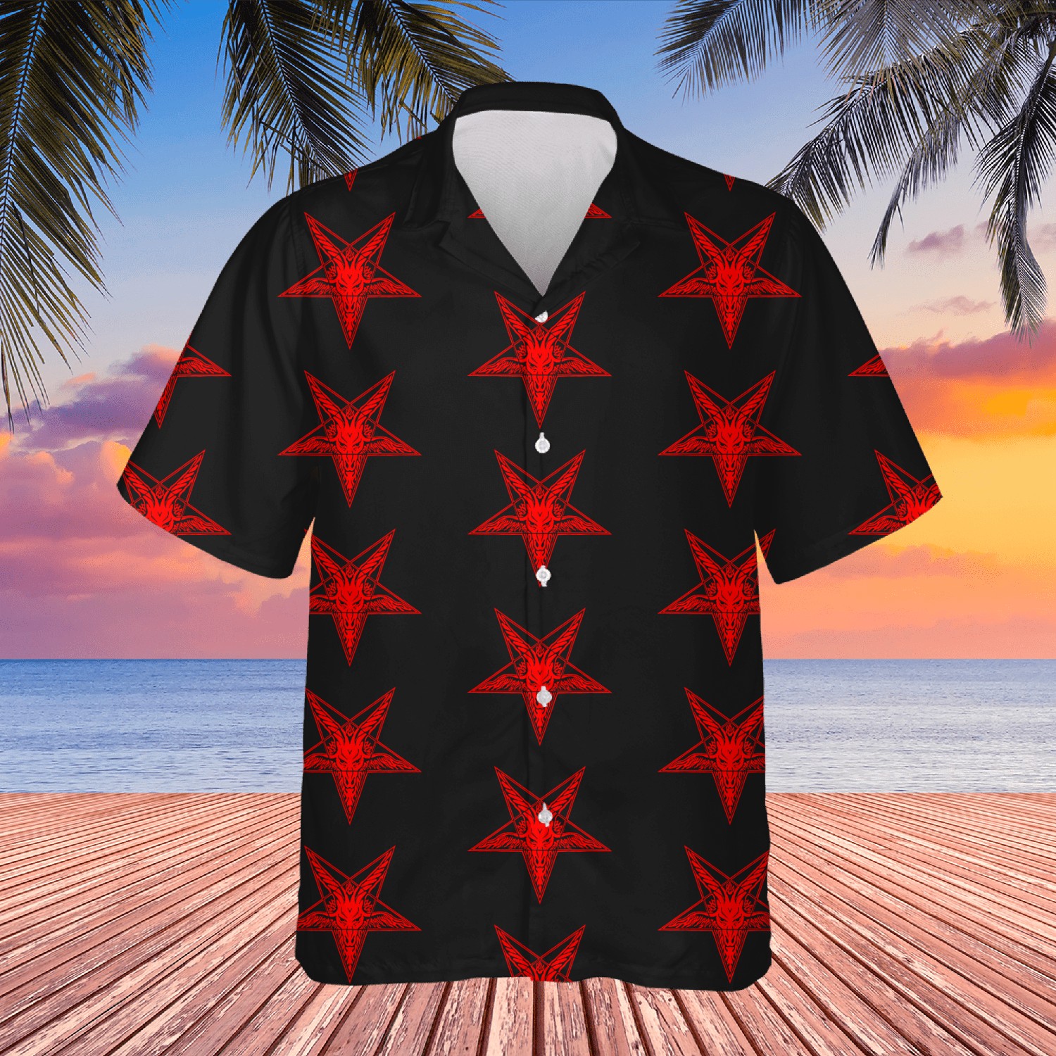 Sigil Of Baphomet Hawaiians Pentagram With Baphomet Goat Head Satanic Black Star