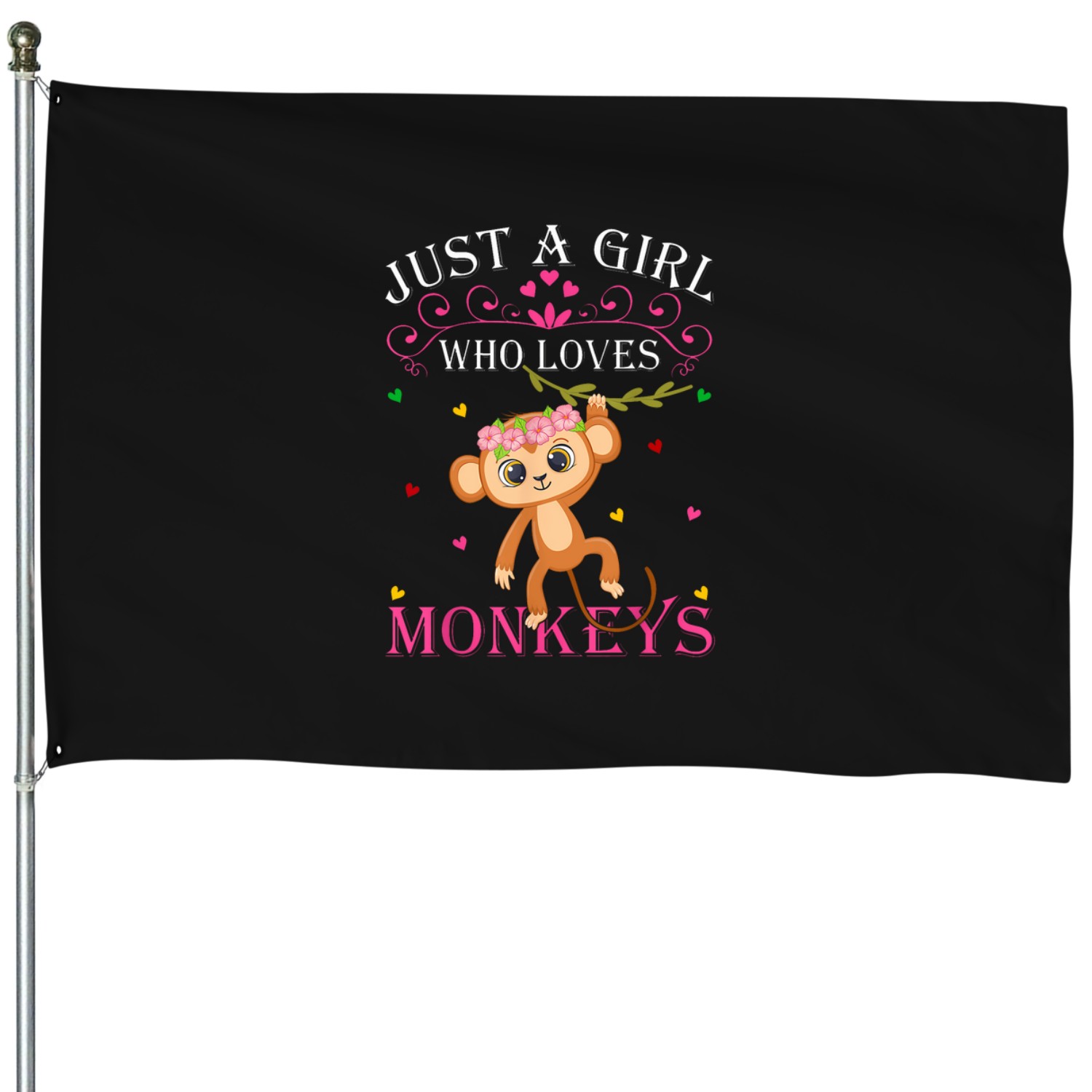 Just-a-girl-who-loves-monkeys-cute-monkey-lover-kids-t-shirt House Flags