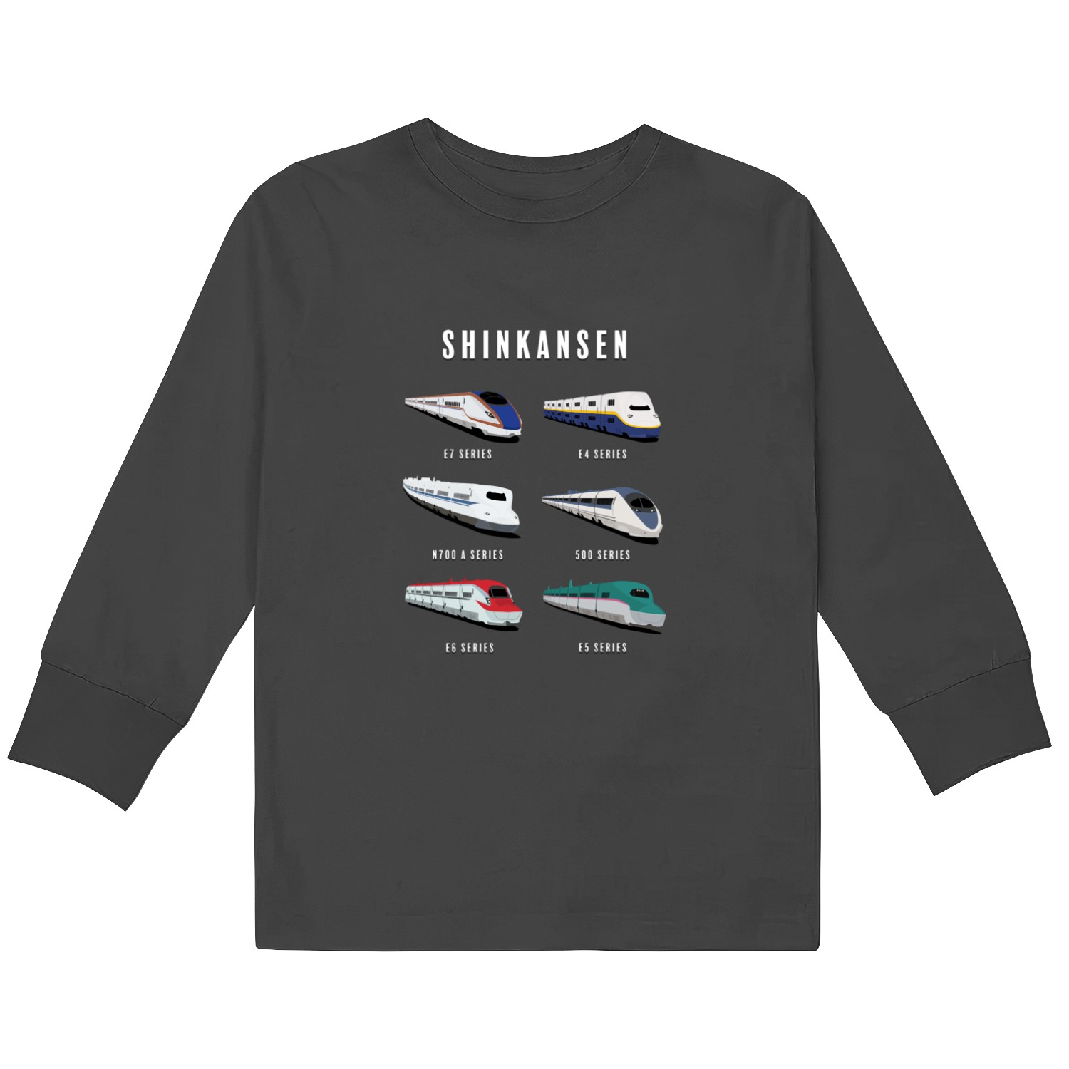 Japanese Shinkansen Bullet Trains Artwork Kids Long Sleeve T-shirts