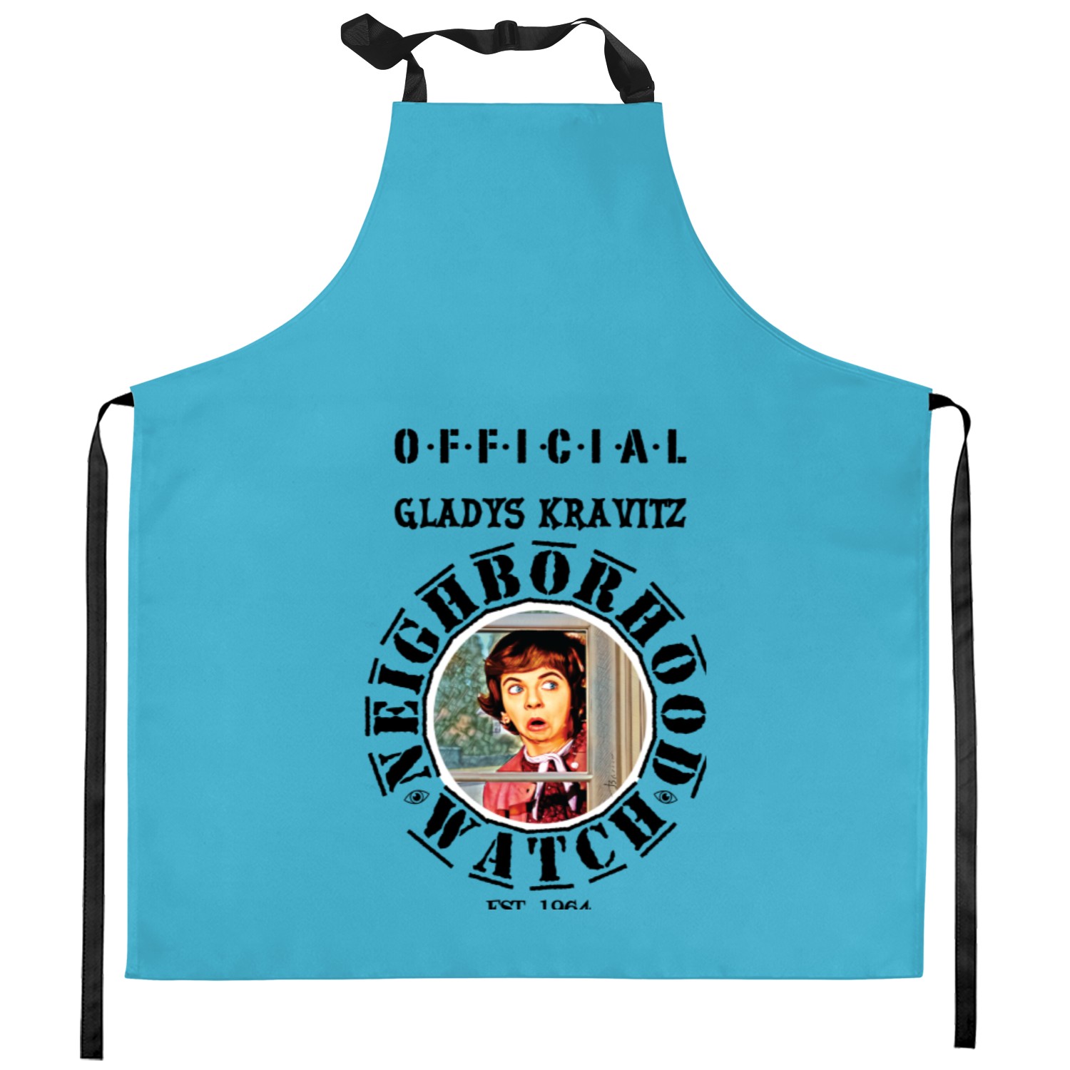 "vintage" Gladys Kravitz Neighborhood Watch - Whimsical Bewitched Fan Art | Essential Kitchen Aprons