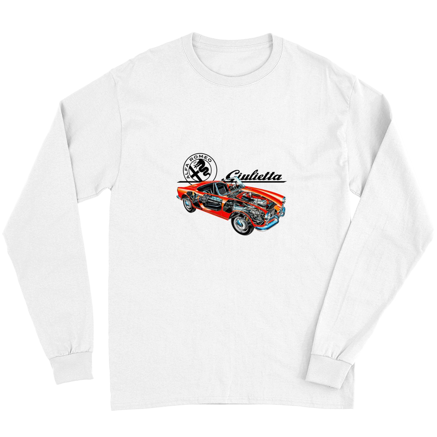 Italian Red Sport 2 Door Car Giulietta Spider Cutaway Car Art Automotive Blueprint Long Sleeves