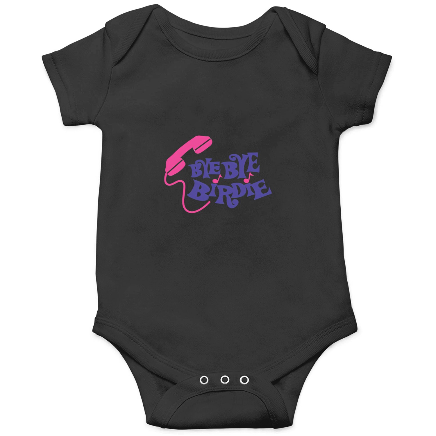 Bye Birdie Typography Purple Text Pink Landline Telephone Musical Notation Classic Singing Comedy Movie 50s 60s Onesies
