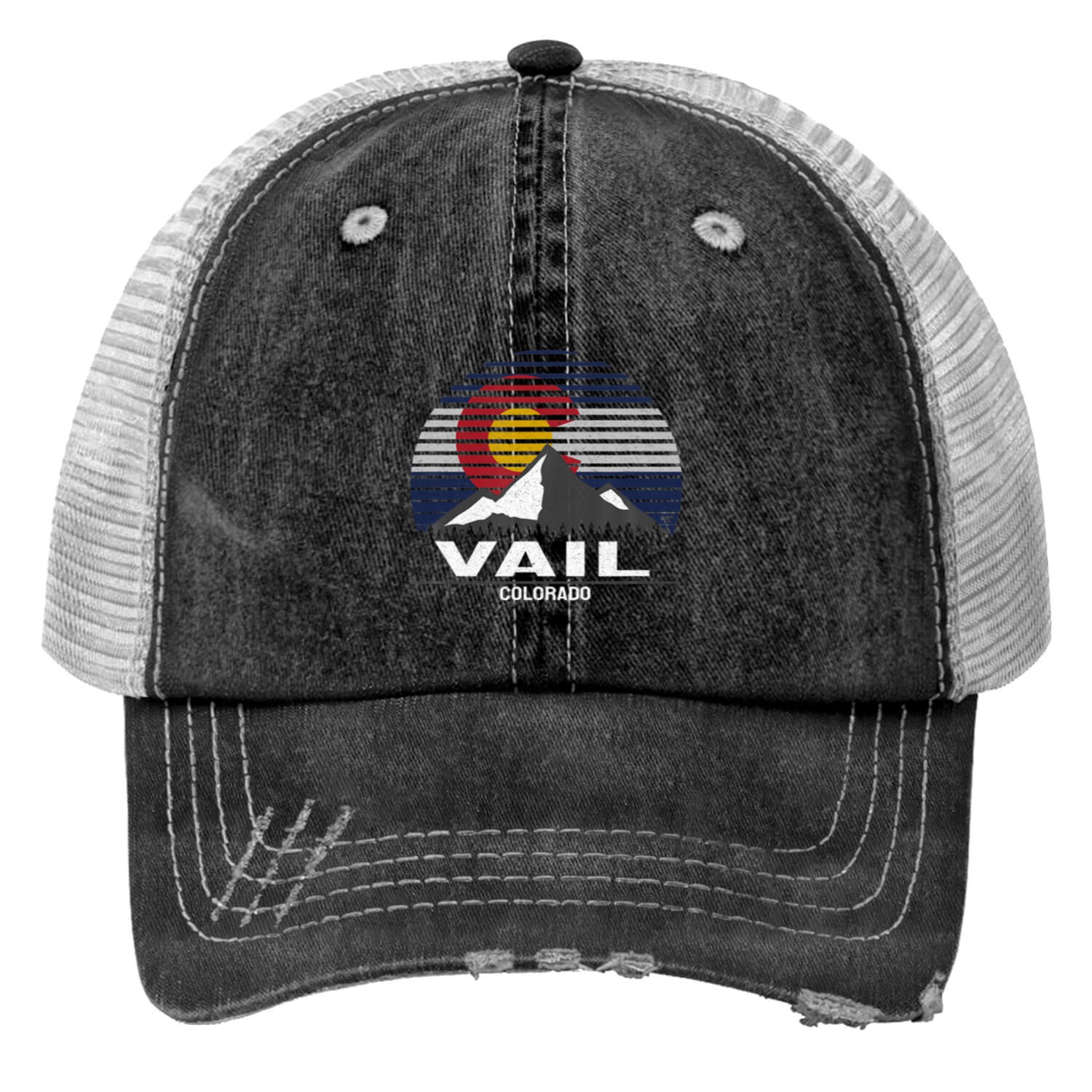 Vail Colorado Flag Mountain Print Trucker Hats